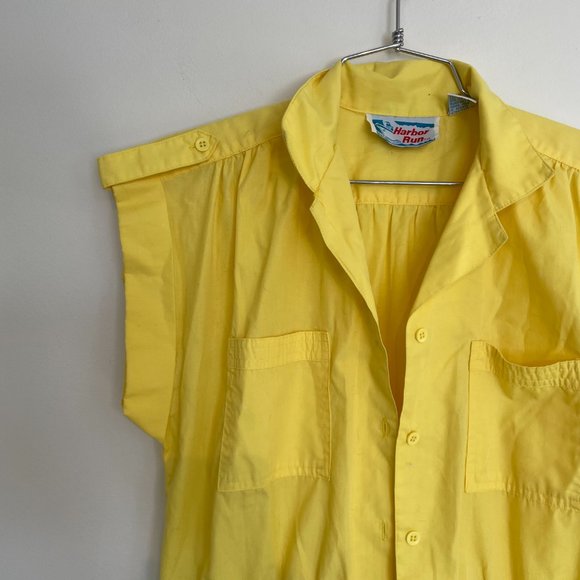 Vintage 1980s 60s 70s Yellow Romper Shortall Playsuit Medium 6 8 - Picture 5 of 7